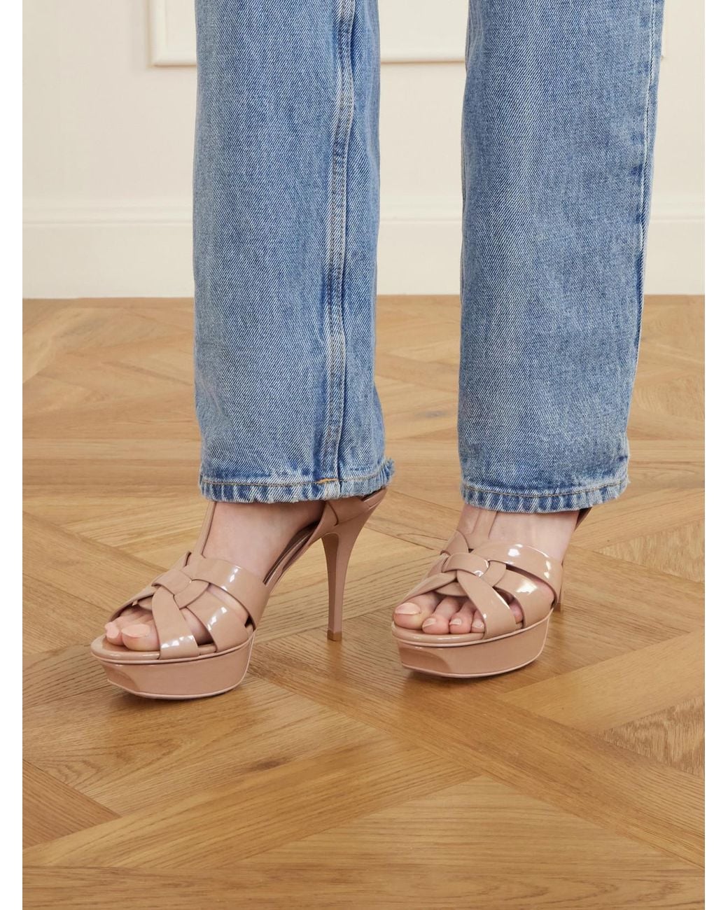 Saint Laurent Natural Tribute Patent-Leather Sandals