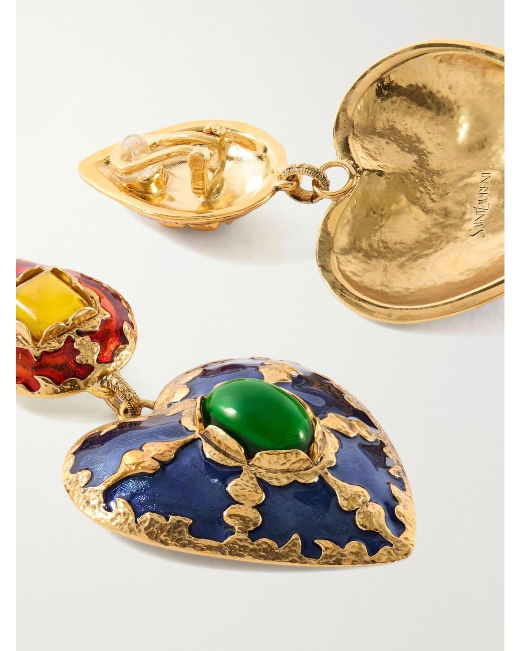 Saint Laurent Blue Bo Coeur-Tone Crystal-Embellished And Enamel Earrings