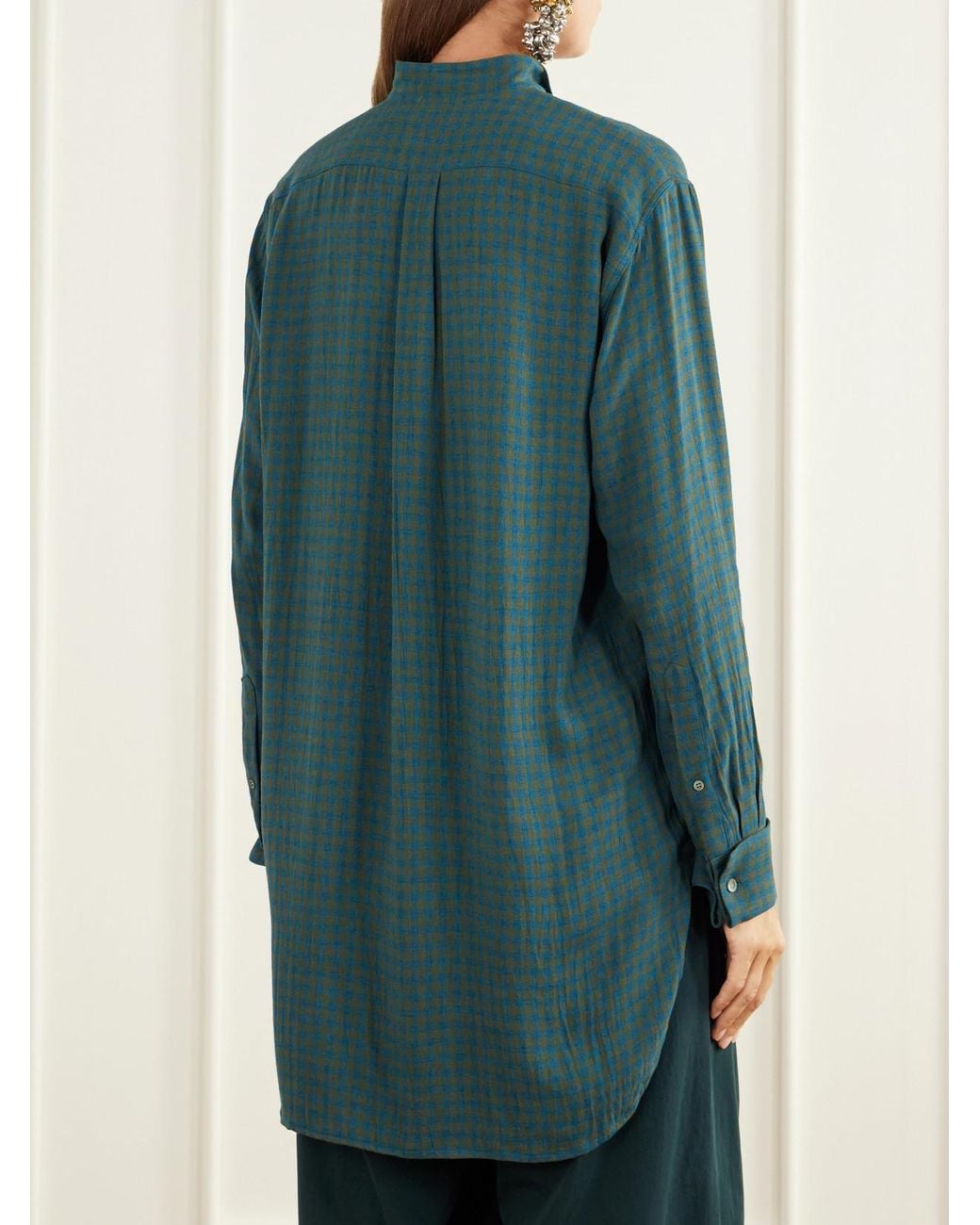 Dries Van Noten Green Paneled Checked Crepe Shirt