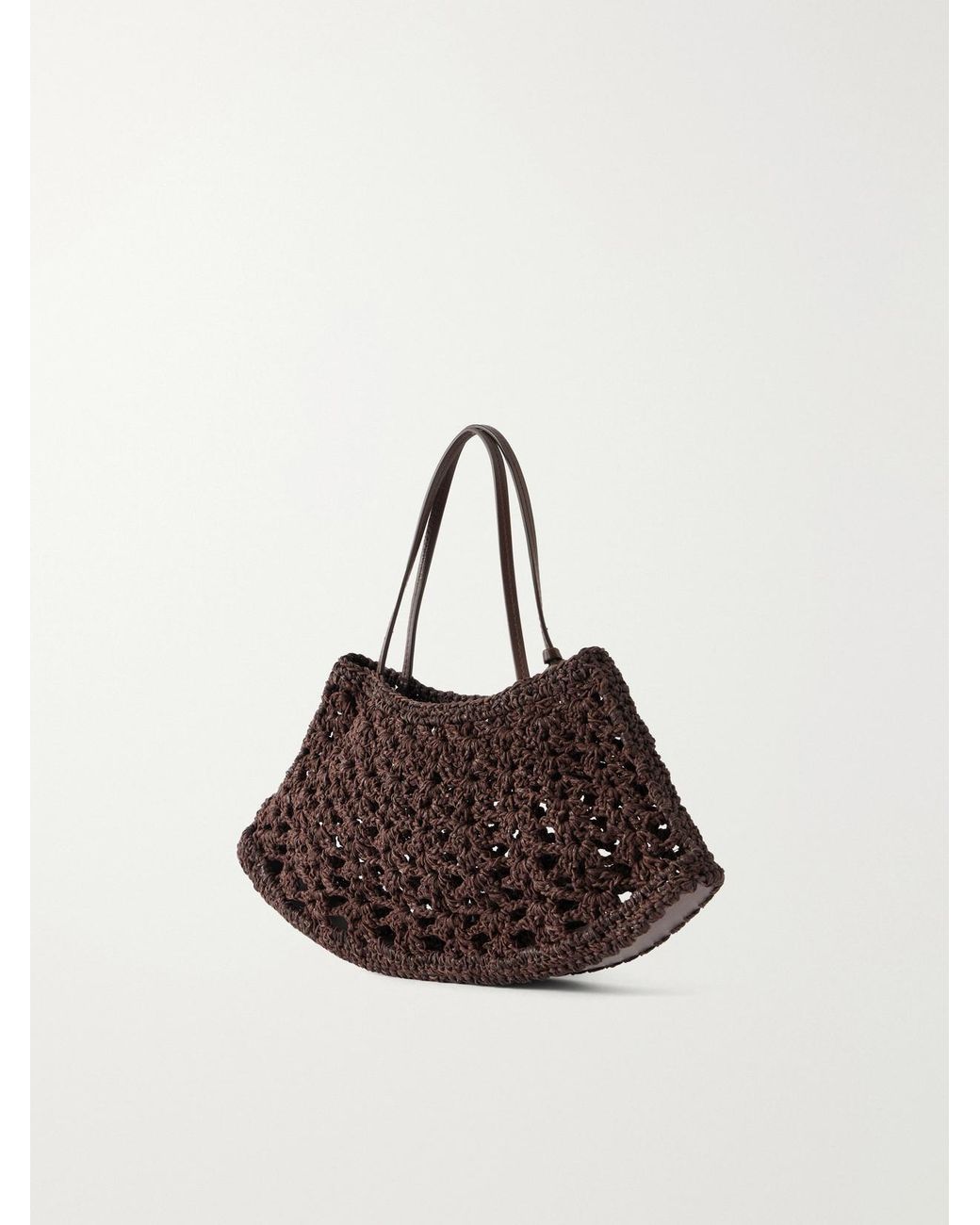 Magda Butrym Brown Maya Mini Leather-Trimmed Crocheted Top-Handle Bag