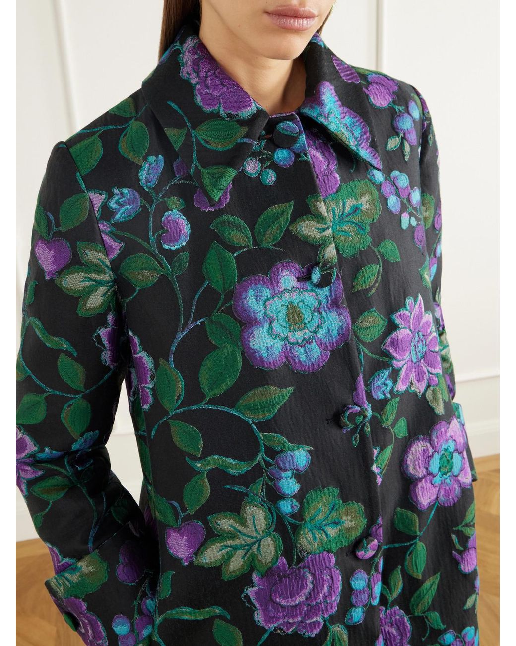 LaDoubleJ Green Precious Floral-Jacquard Coat
