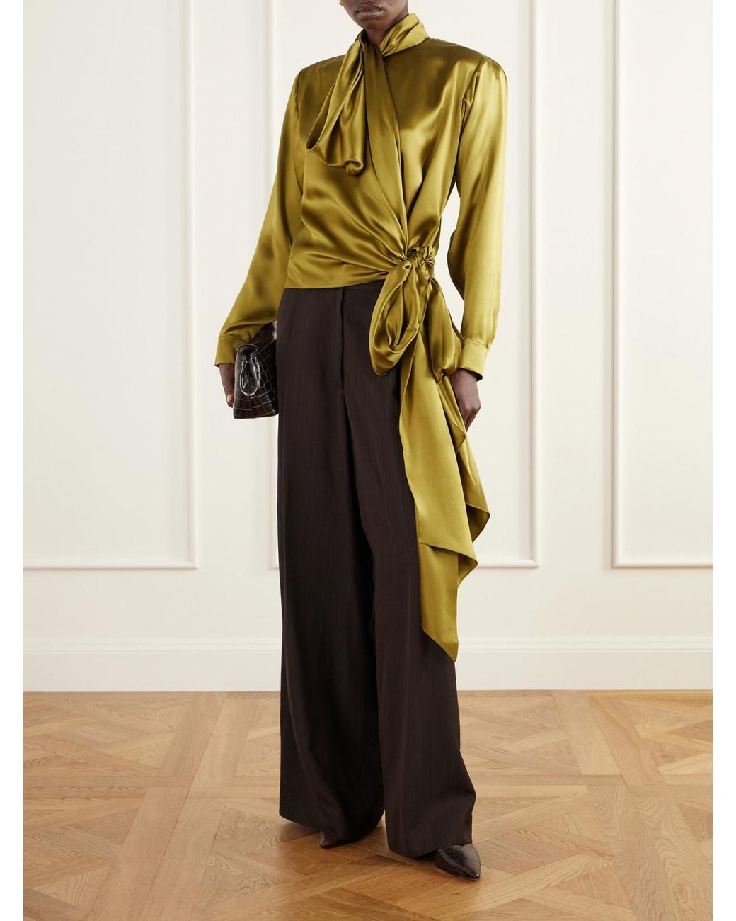 Balmain Metallic Tie-Detailed Silk-Satin Blouse