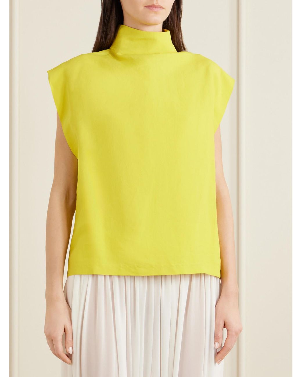 Alaïa Yellow Paper-Blend Turtleneck Top