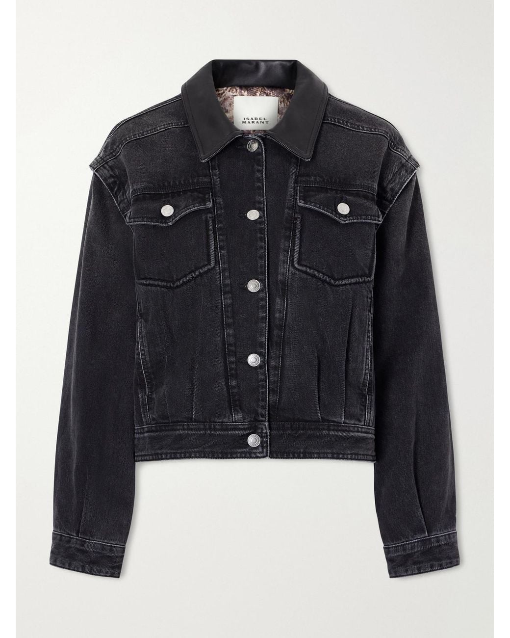 Isabel Marant Blue Devyn Leather-Trimmed Denim Jacket