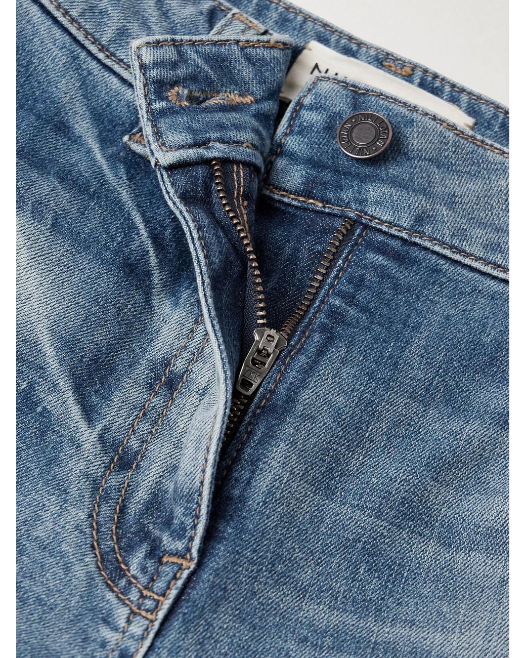 Nili Lotan Blue Megan Distressed High-Rise Wide-Leg Jeans