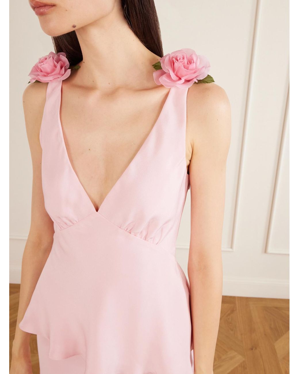 Rodarte Pink Embellished Silk-Crepe Top