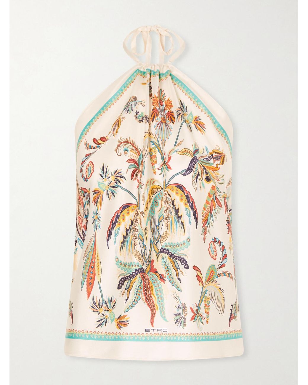 Etro White Triangle Floral-Print Silk-Twill Top