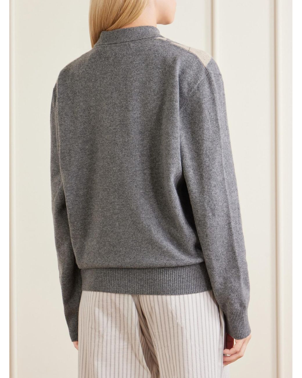 Rohe Gray Argyle Cashmere, Wool And Silk-Blend Polo Sweater