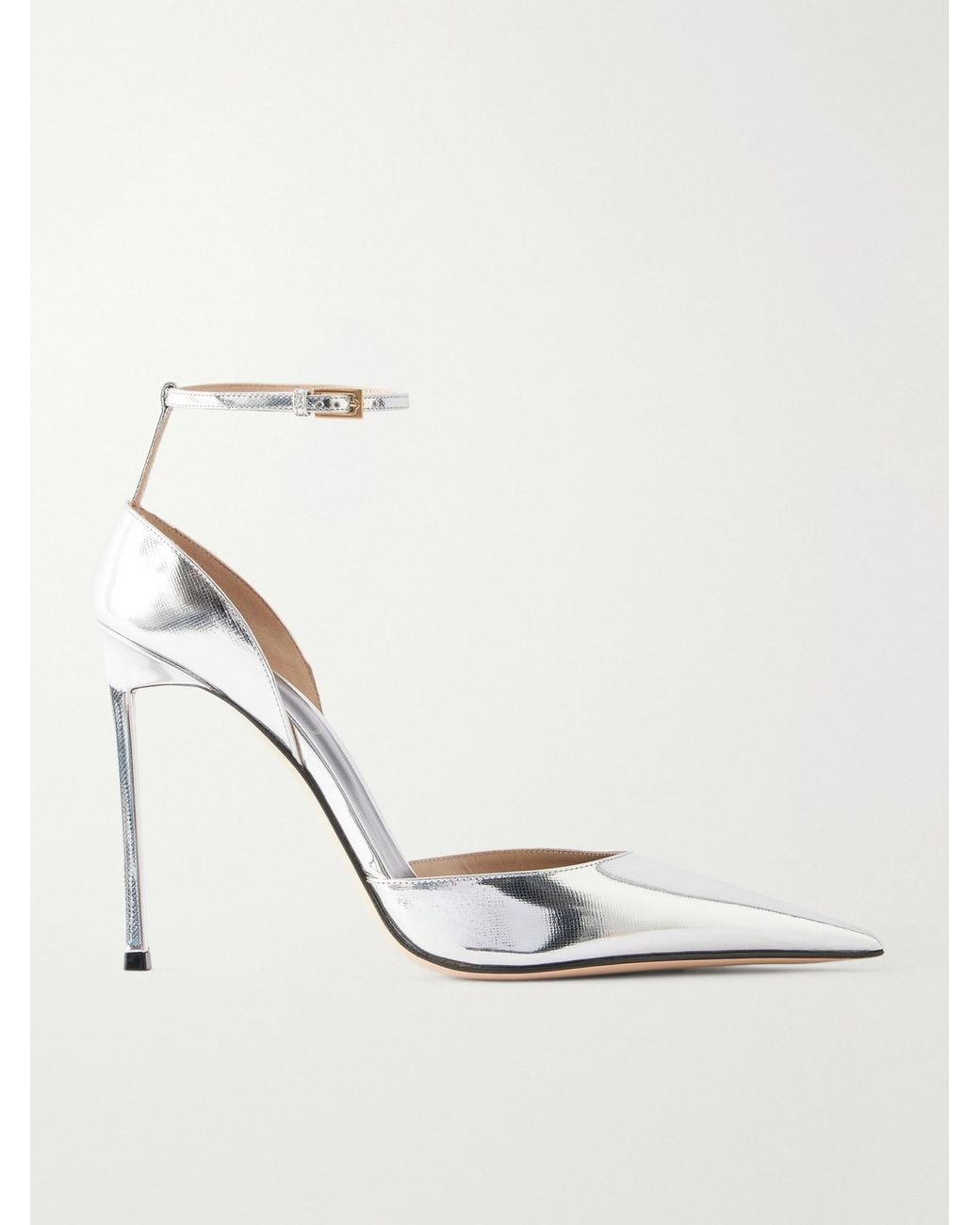 Tom Ford White D'Orsay 105 Metallic Patent-Leather Pumps