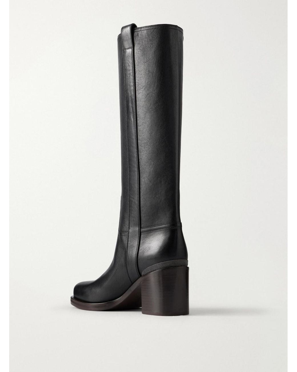 Brunello Cucinelli Black Leather Knee Boots