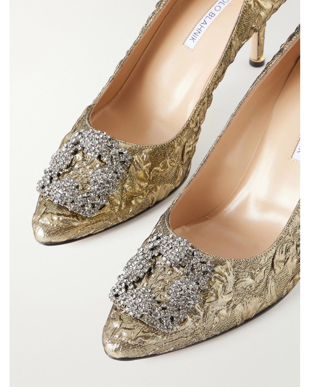 Manolo Blahnik Natural Emilia Wickstead Hangisi 70 Crystal-Embellished Metallic Jacquard Pumps