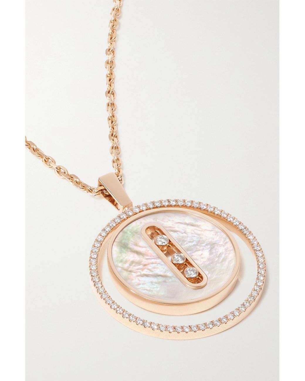Messika Natural Lucky Move 18-Karat Rose, Mother-Of-Pearl And Diamond Necklace
