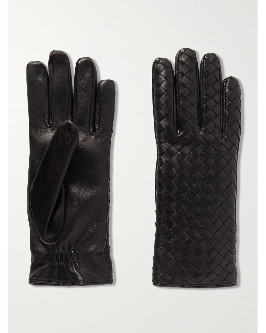 Bottega Veneta Black Intrecciato Leather Gloves