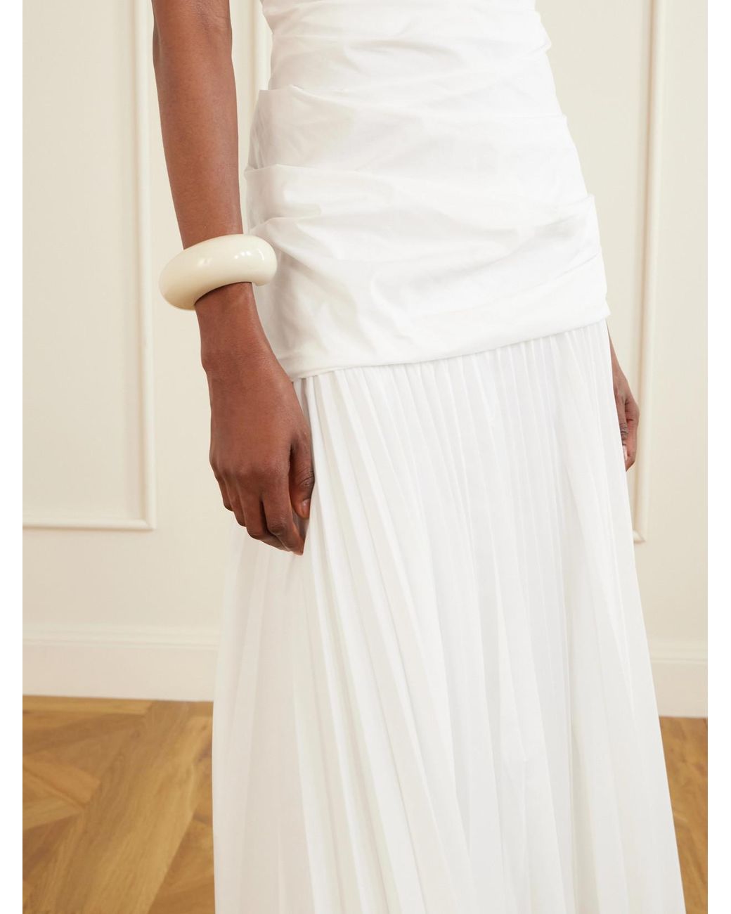 Jonathan Simkhai White Ammalie One-Shoulder Draped Pleated Poplin Midi Dress