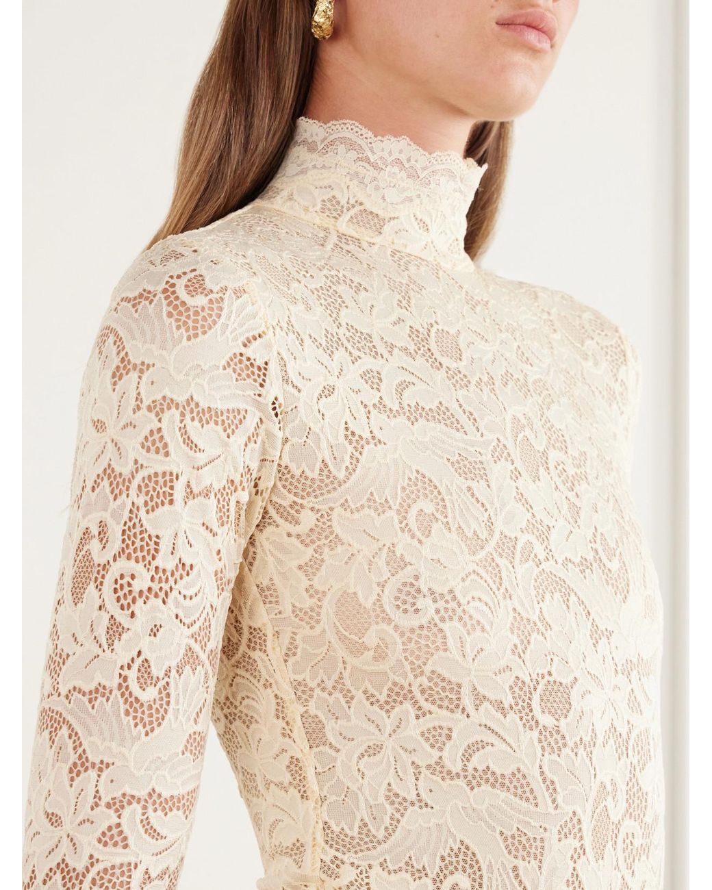 Zimmermann Natural Corded Lace Jersey Turtleneck Bodysuit