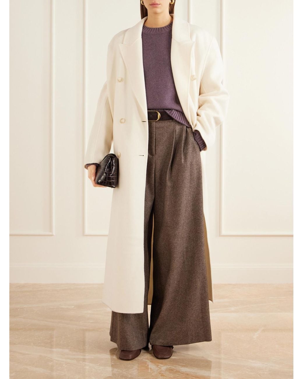 Twp Brown Avery Stretch Wool And Cashmere-Blend Herringbone Wide-Leg Pants