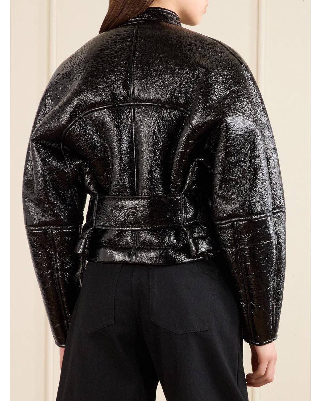 Alaïa Black Cropped Shearling Bomber Jacket