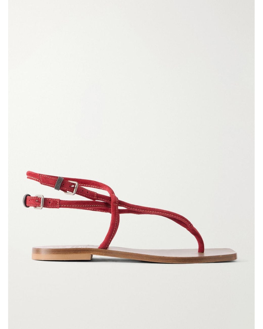Brunello Cucinelli Red Suede Thong Sandals