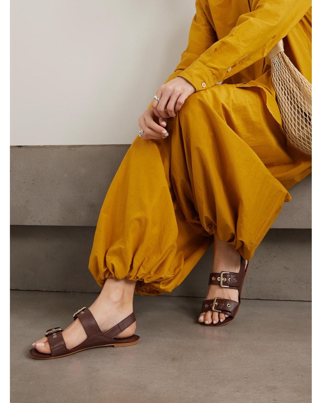 Jamie Haller Brown The Double Buckle Leather Sandals