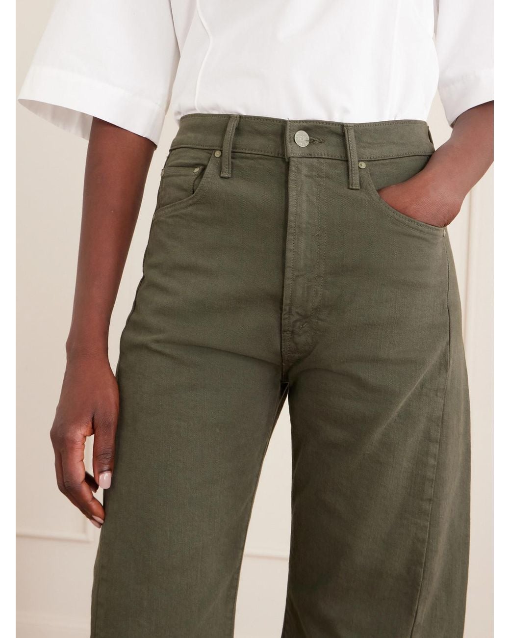 Mother Green The Half Pipe Flood High-Rise Barrel-Leg Jeans