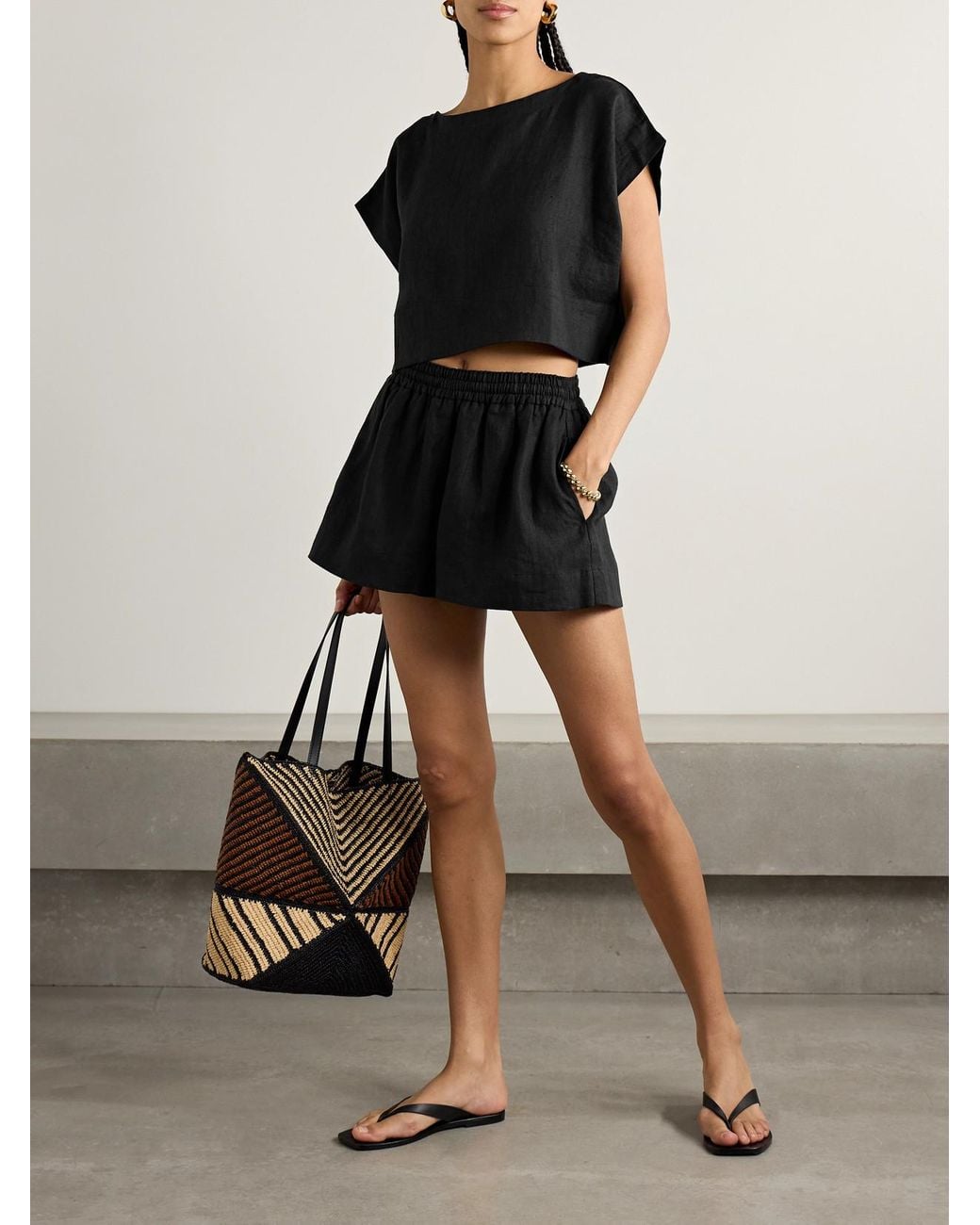 Suzie Kondi Black Kori Cropped Linen Top