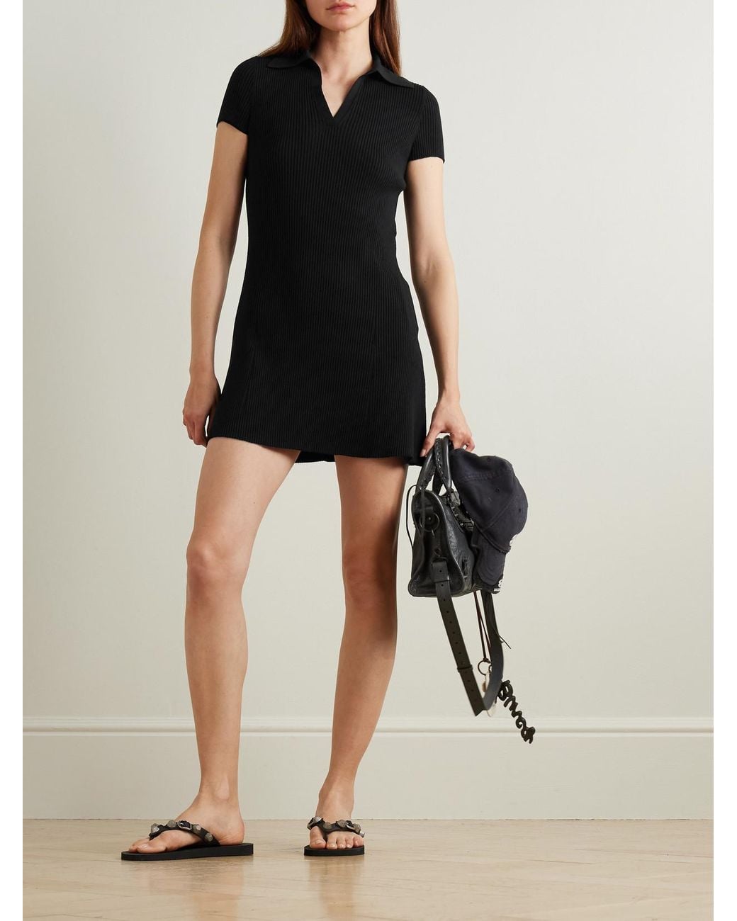 Balenciaga Black Ribbed Wool-Blend Mini Dress