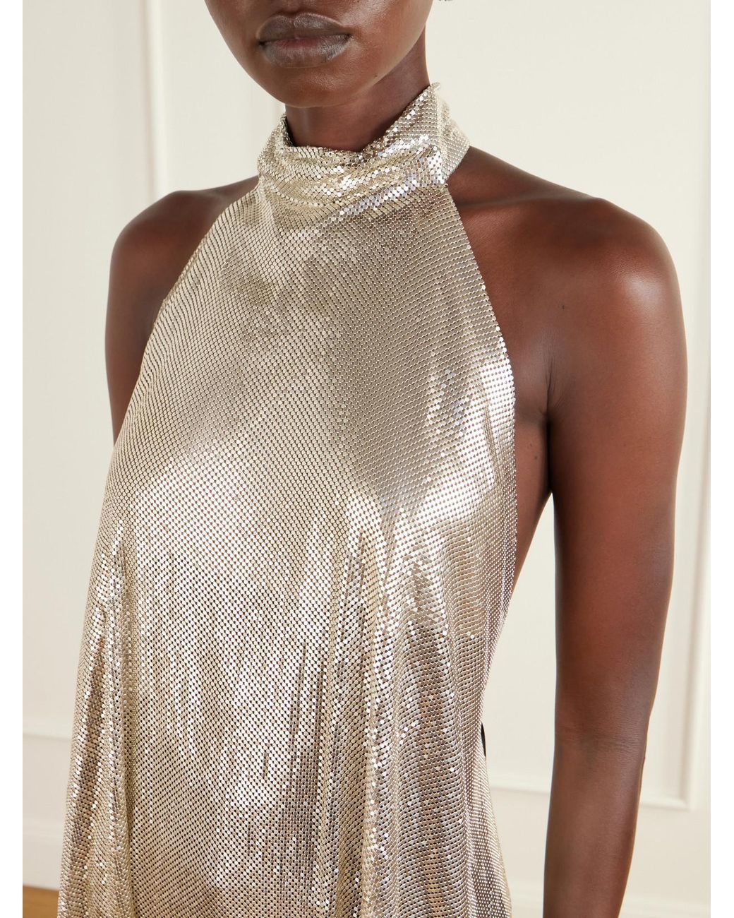 Stella McCartney White Open-Back Chainmail Halterneck Blouse