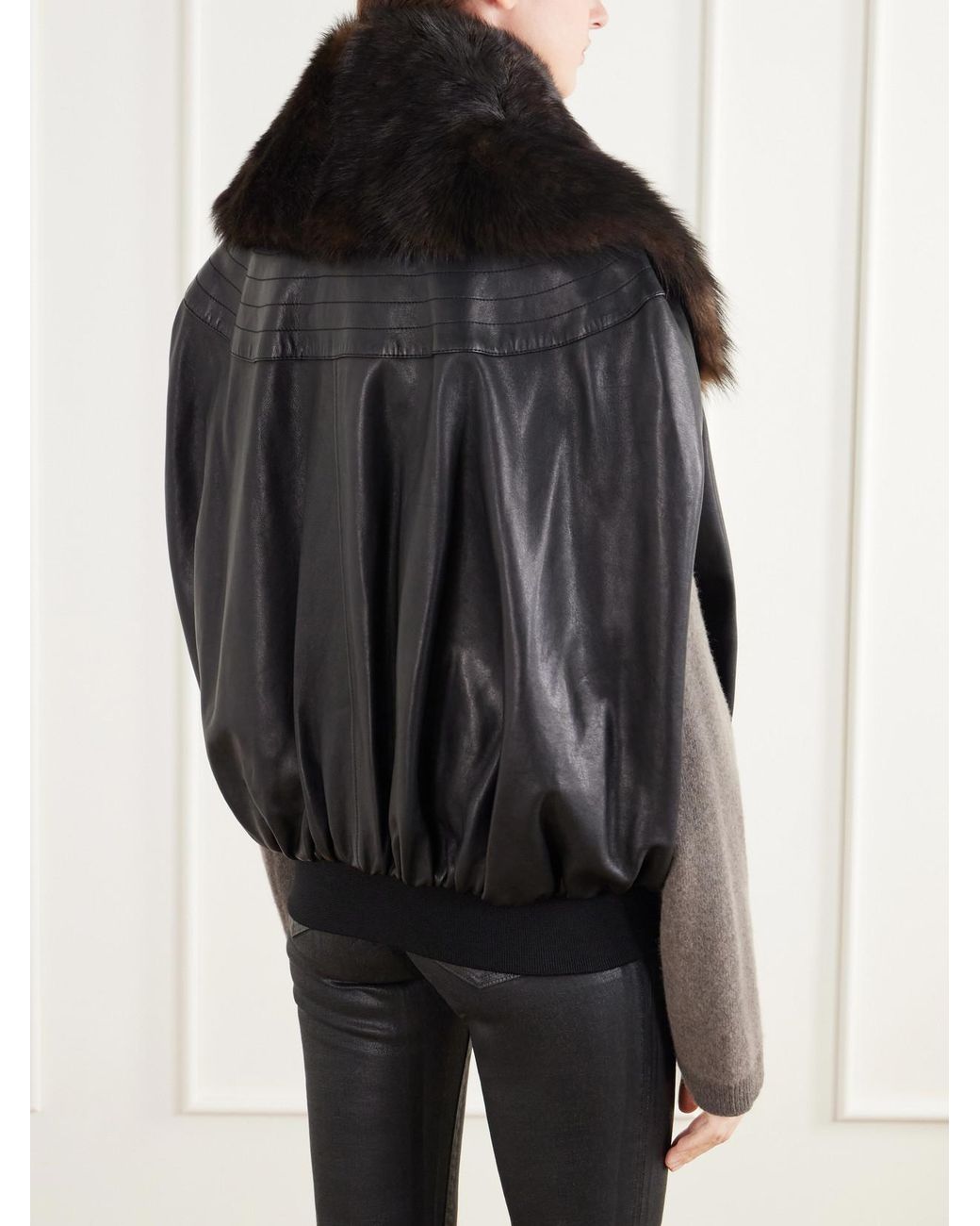 Rabanne Black Shearling-Trimmed Leather Jacket