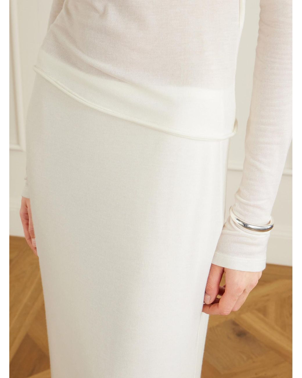 Colleen Allen White Stretch Tencel Modal, Silk And Cashmere-Blend Maxi Skirt