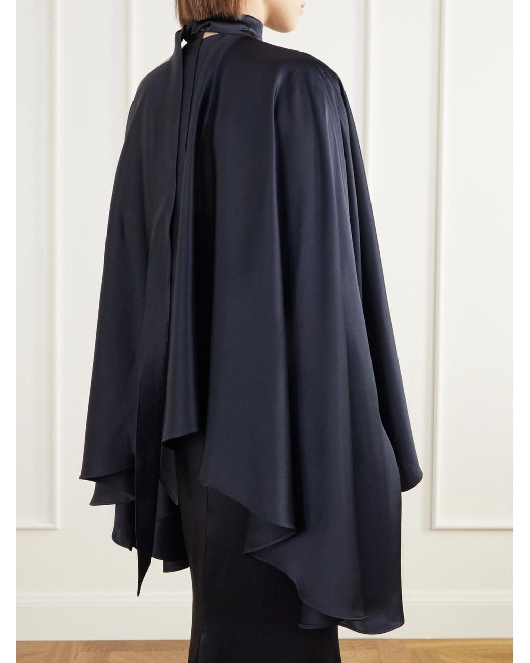 Taller Marmo Blue Brooks One-Shoulder Scarf-Detailed Satin Blouse