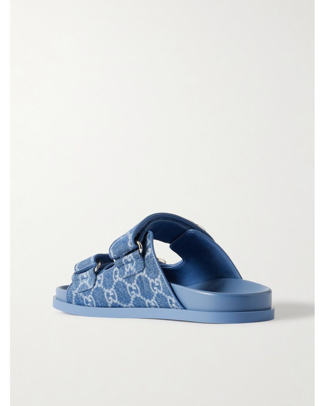 Gucci Blue Embellished Printed Denim Sandals