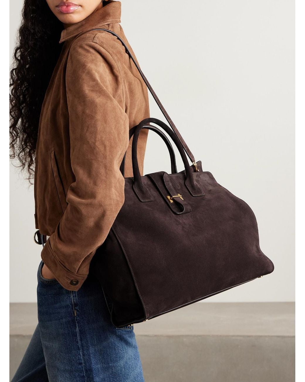 Nili Lotan Black Lou Suede Tote
