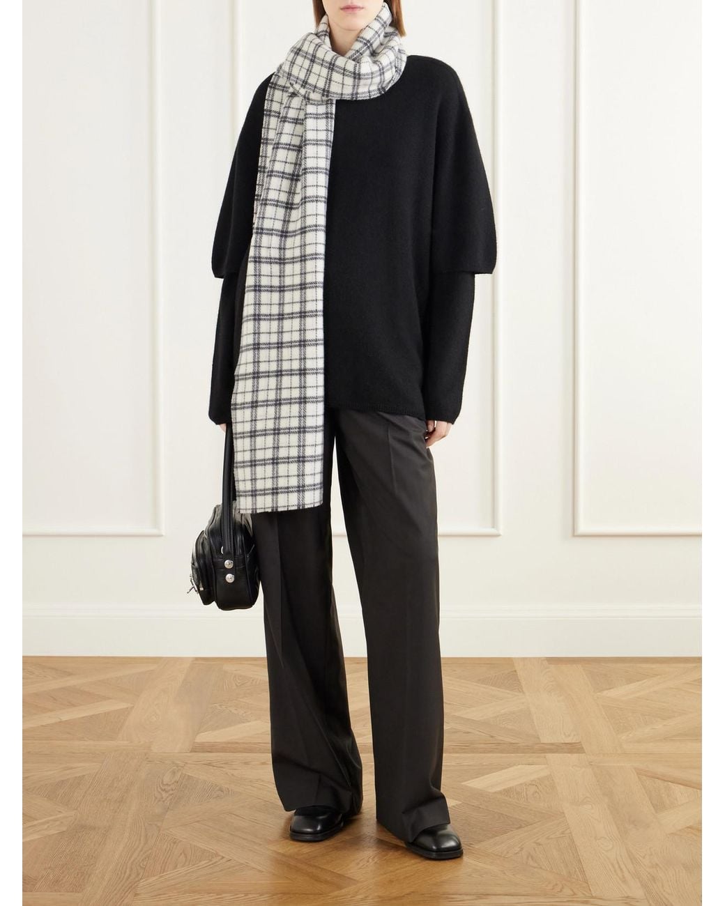 mfpen Gray Facade Checked Felted Wool Scarf