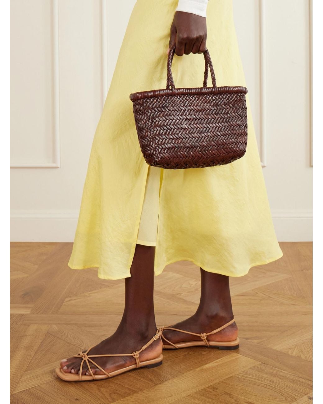 Dragon Diffusion Brown Gora Mini Woven Leather Tote