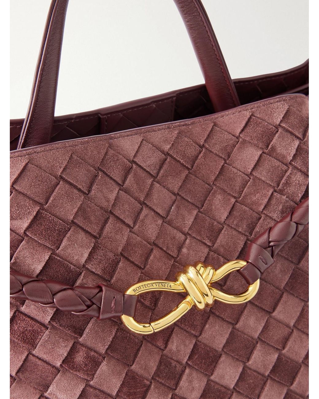 Bottega Veneta Red Andiamo Large Intrecciato Leather-Trimmed Suede Tote