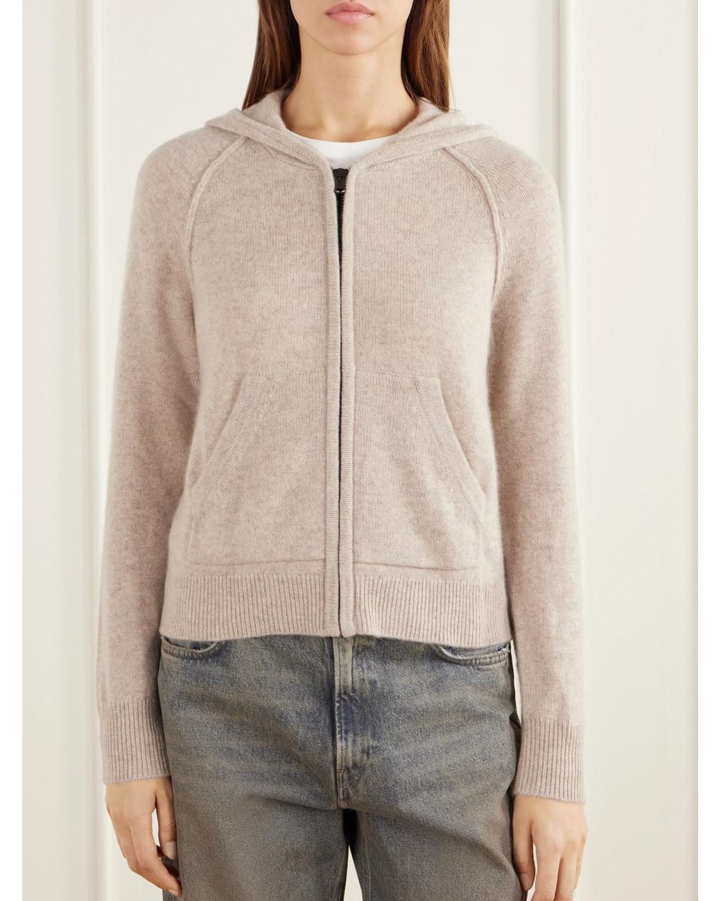 James Perse Natural Hooded Ribbed Cashmere Zip-Up Cardigan