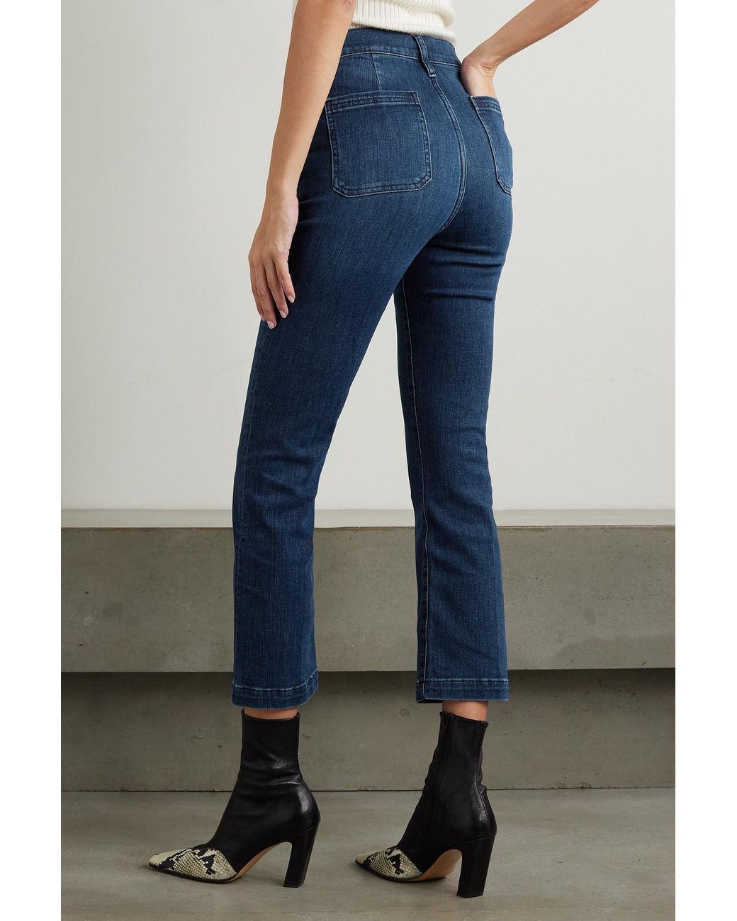 FRAME Le Bardot Cropped High-rise Flared Jeans in Blue