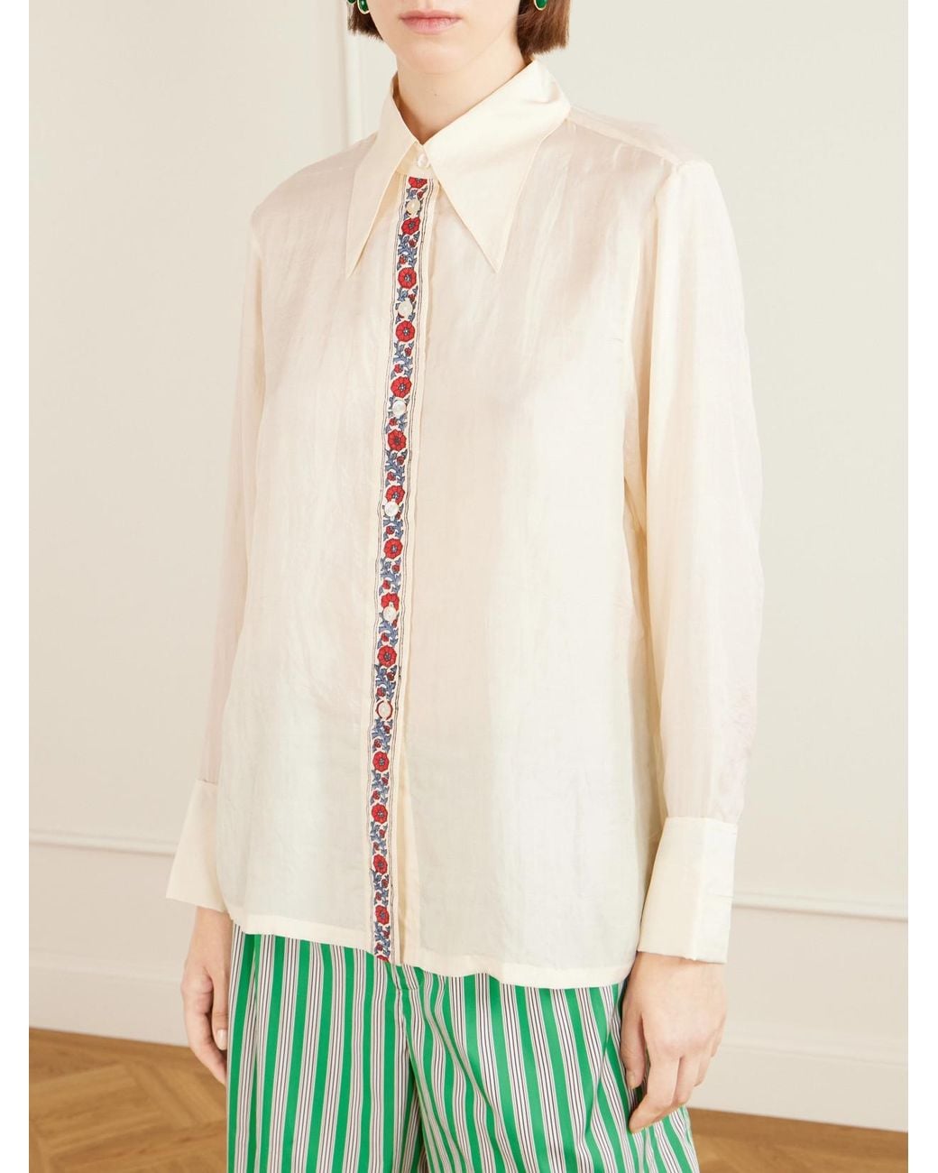 Alix Of Bohemia Natural Dana Floral-Print Silk-Satin Shirt
