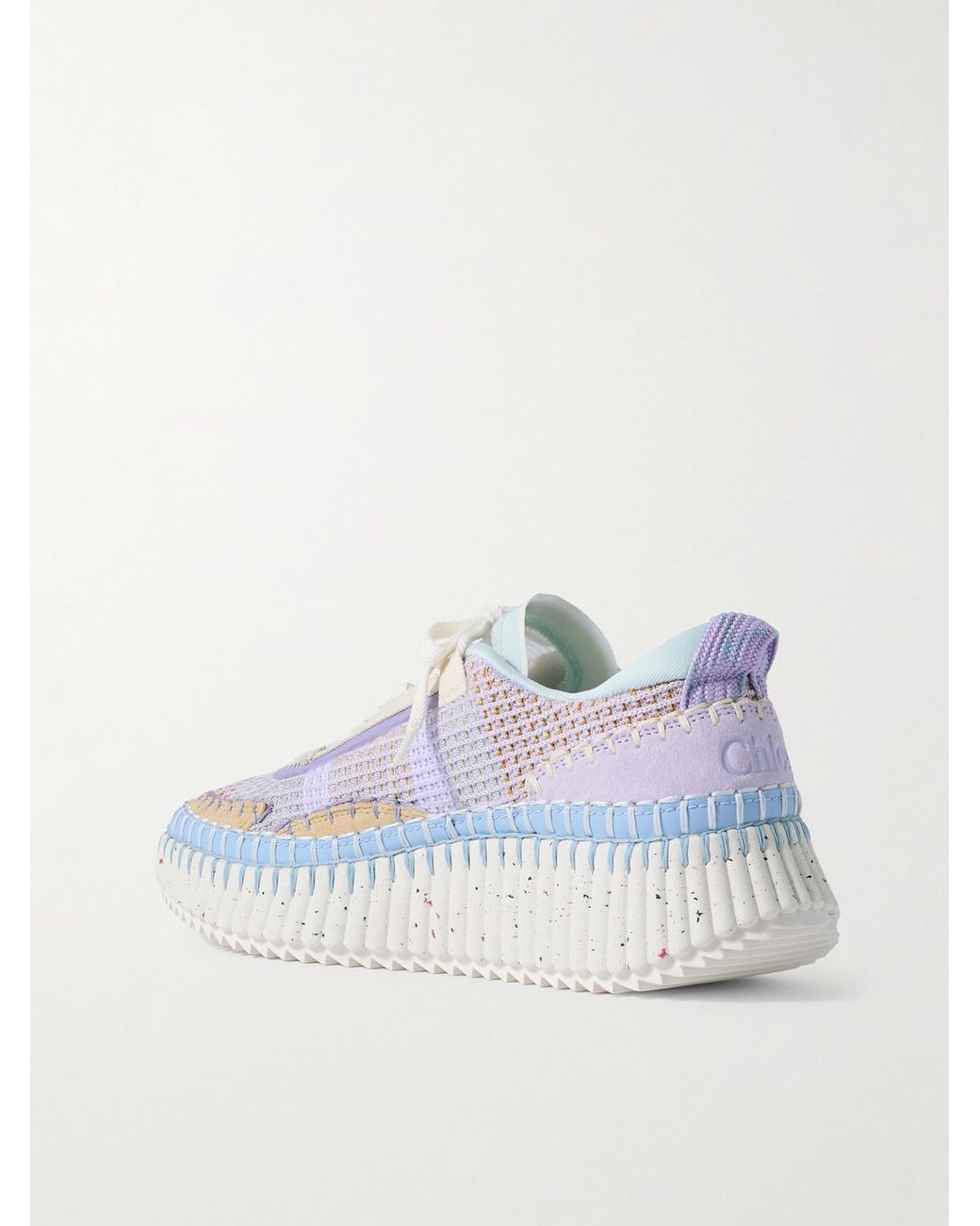 Chloé Blue Nama Embroidered Suede And Mesh Sneakers