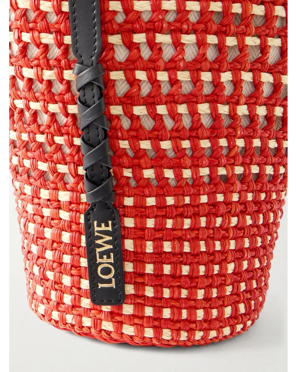 Loewe Red Paula's Ibiza Braid Leather-Trimmed Raffia Shoulder Bag