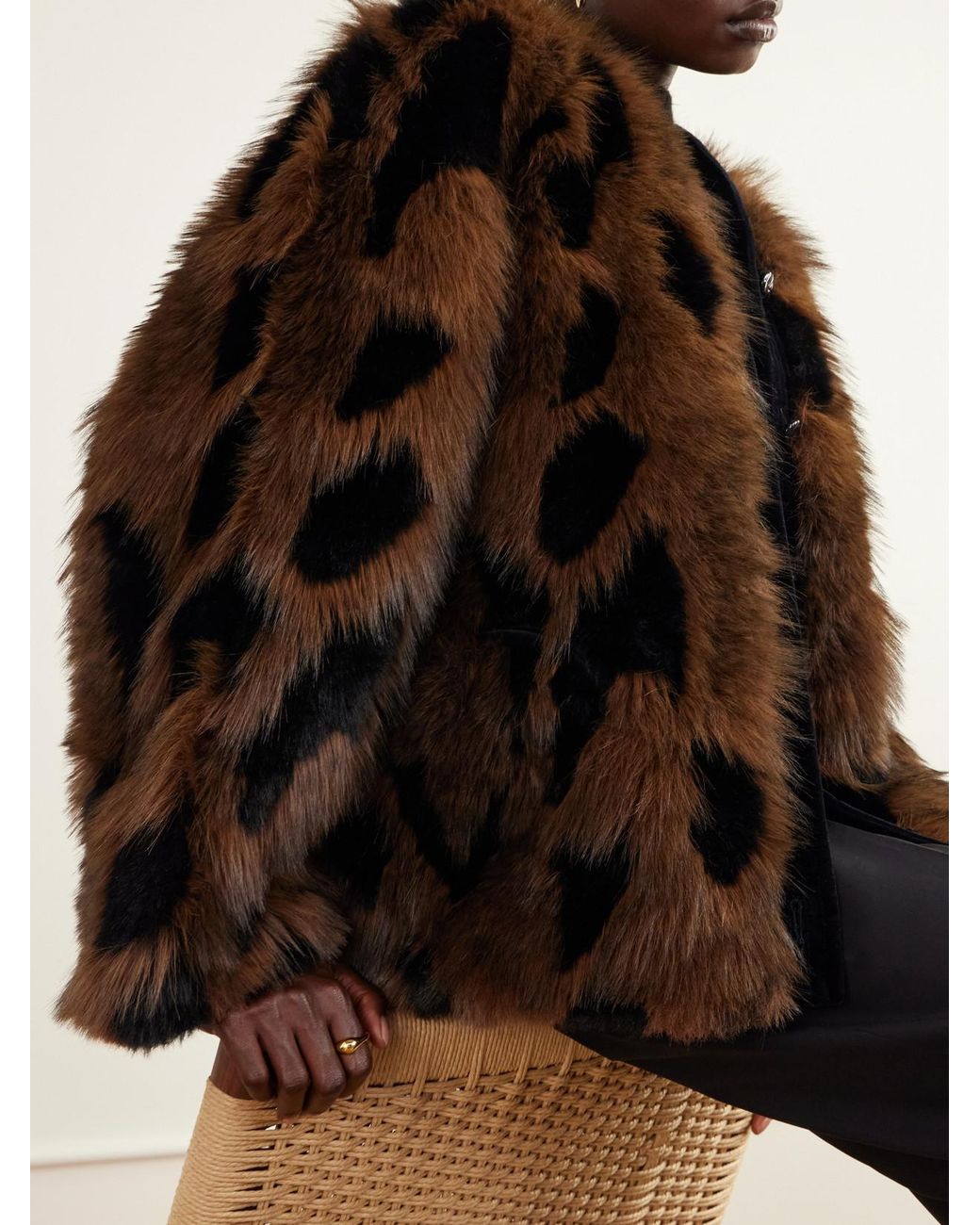 Blazé Milano Brown Chausie Leopard-Pattern Velvet-Trimmed Plush Jacket