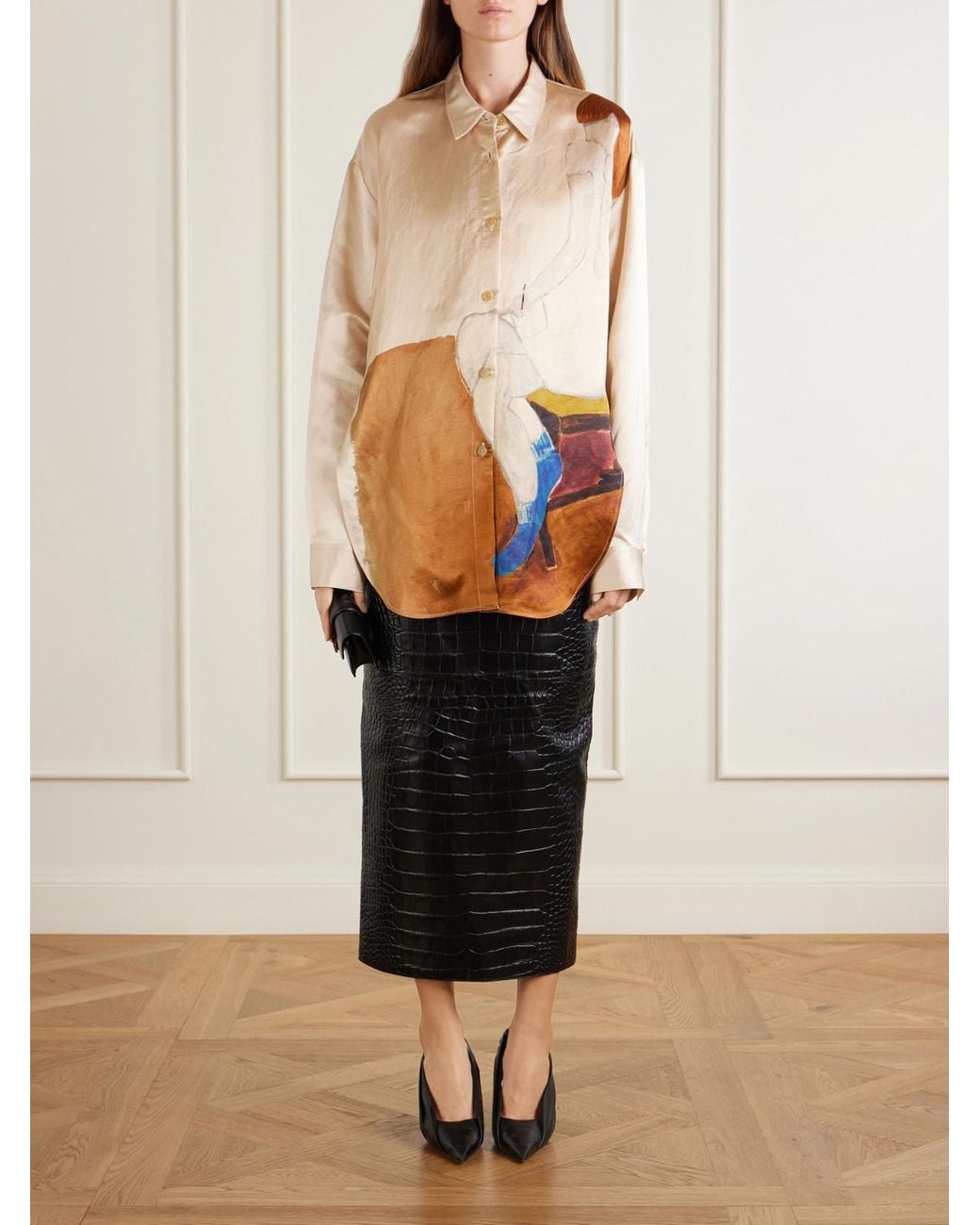 Khaite Natural Goya Printed Satin Shirt