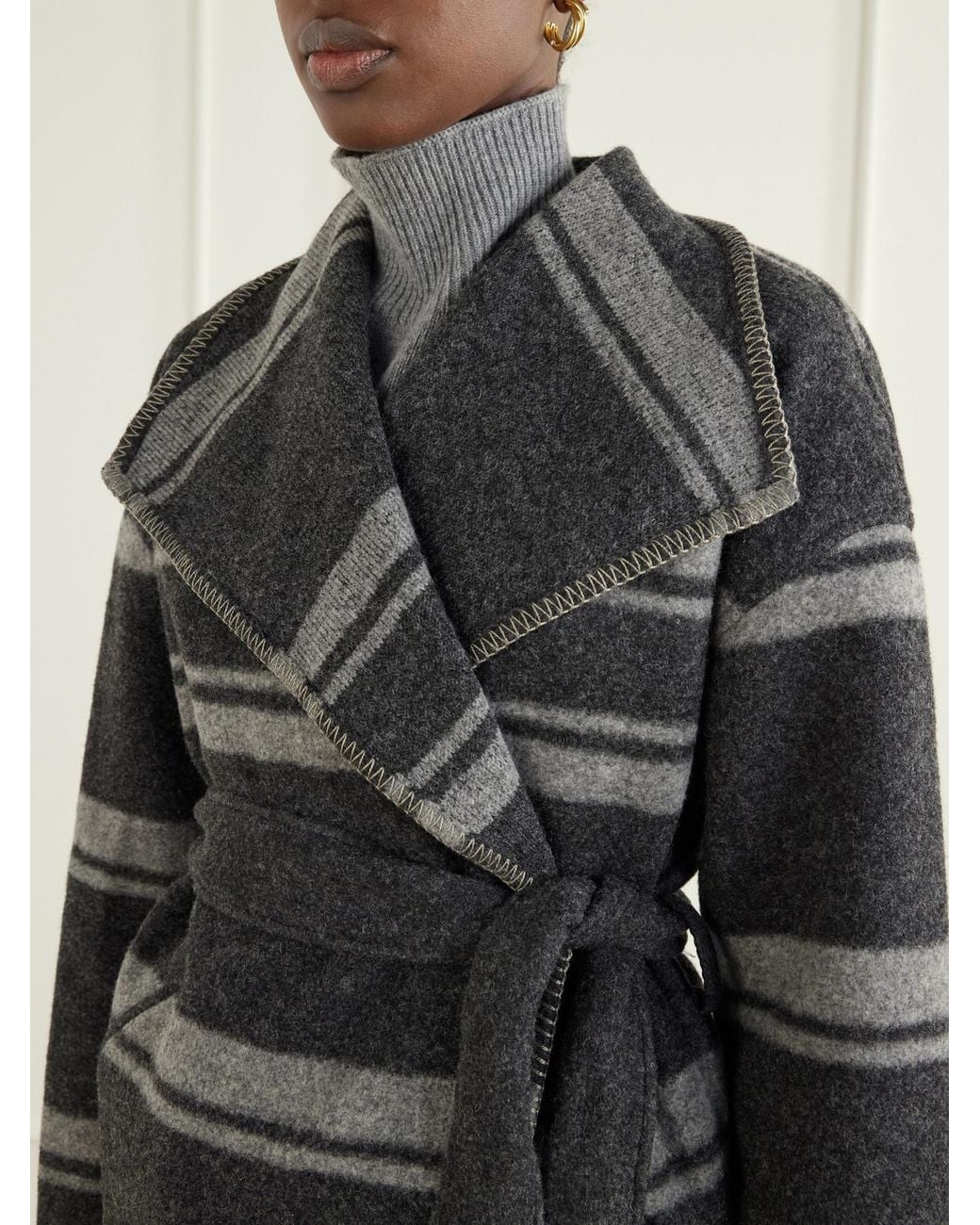 Isabel Marant Gray Brea Belted Striped Knitted Coat