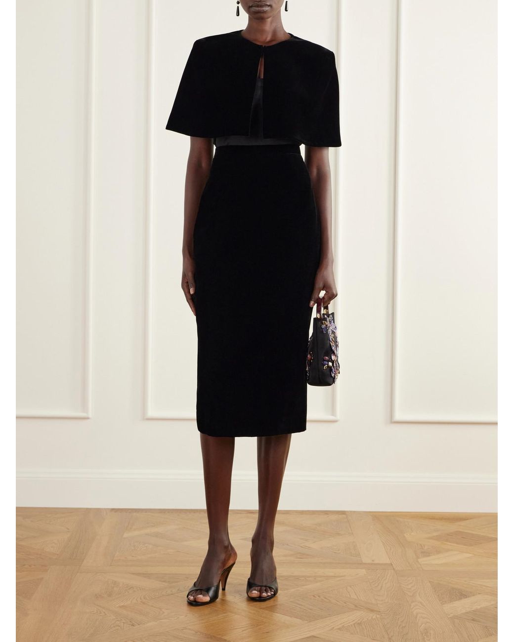 Emilia Wickstead Black Domie Cropped Velvet Cape