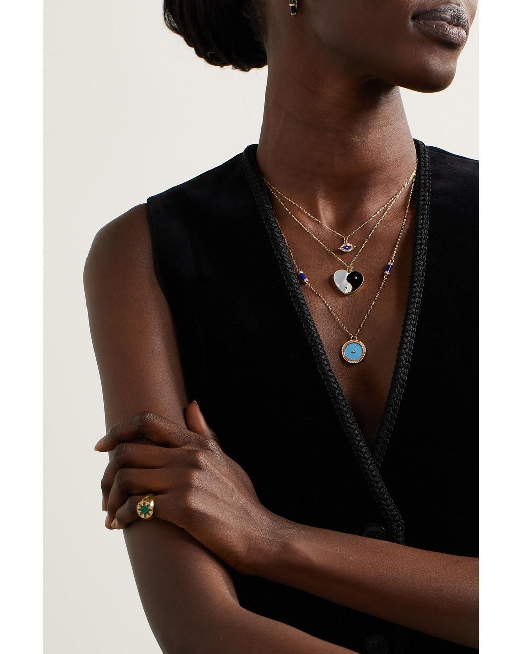 L'Atelier Nawbar Natural Yin Yang 18-Karat Multi-Stone Necklace