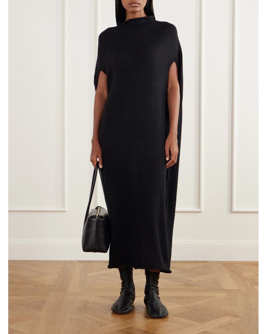 Lauren Manoogian Black Bottle Cape-Effect Wool-Blend Maxi Dress