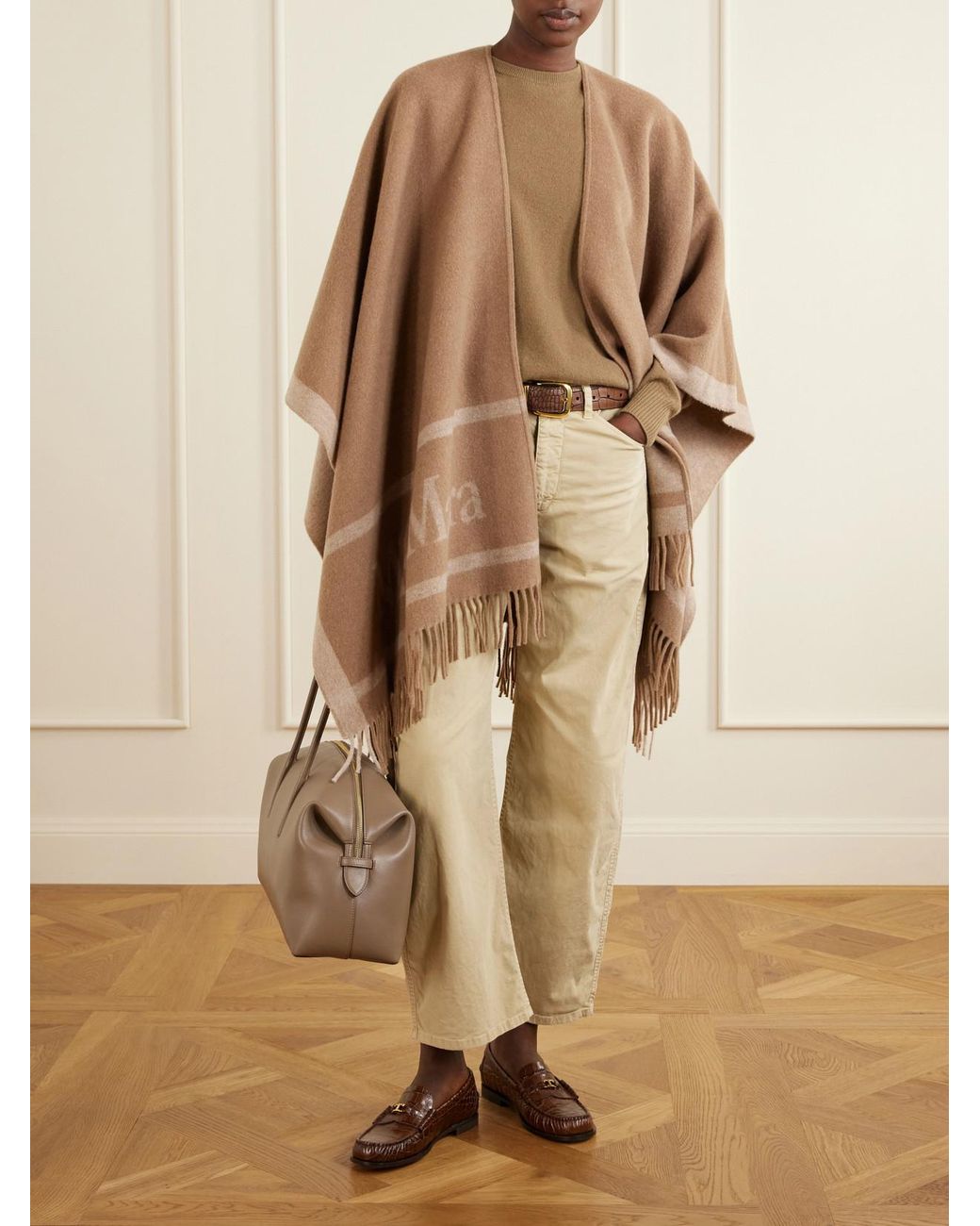 Max Mara Natural Hilde Fringed Wool-Jacquard Cape