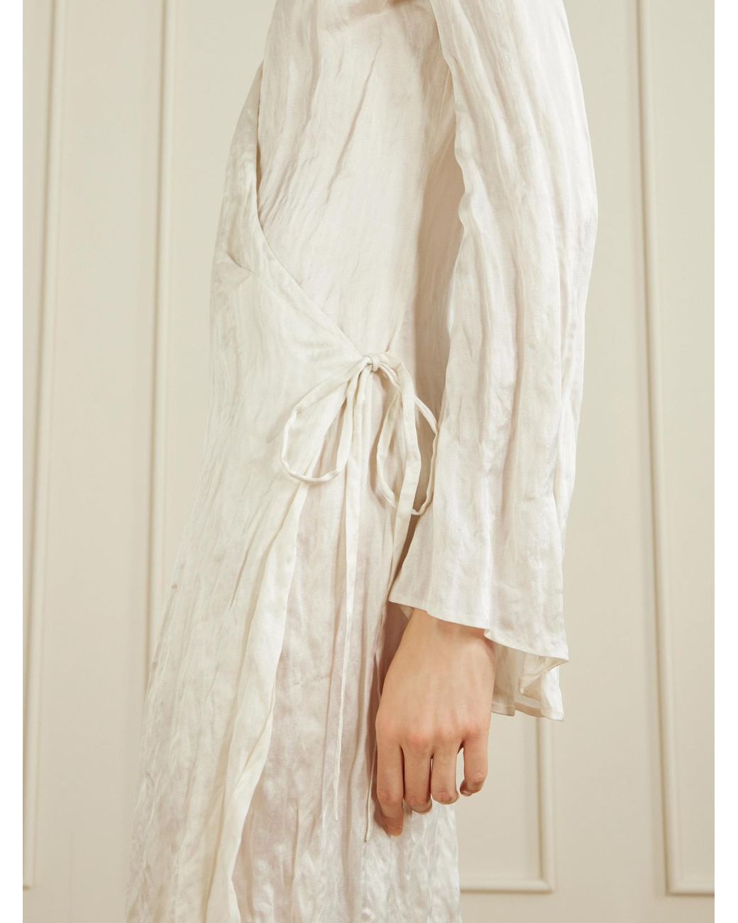 Khaite White Rommi Crinkled-Voile Midi Wrap Dress