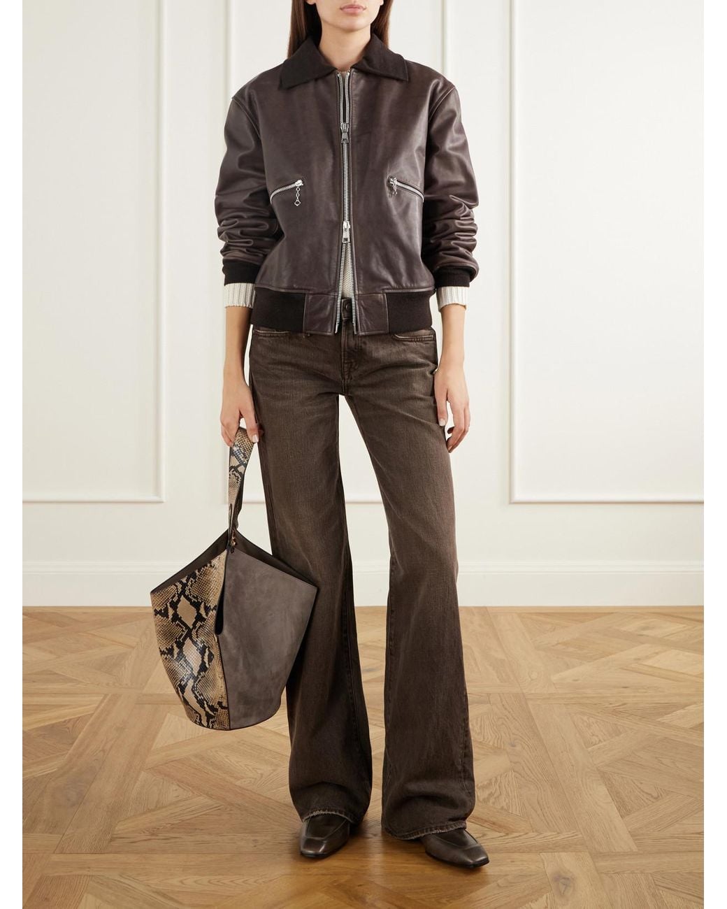 Our Legacy Black Waxed Cotton-Trimmed Leather Bomber Jacket