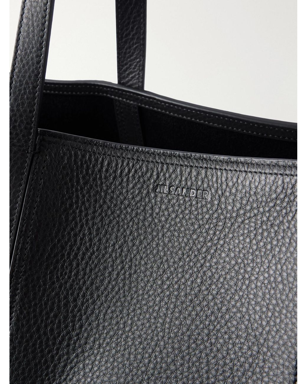 Jil Sander Black Foro Logo-Embossed Textured-Leather Tote